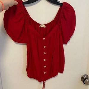 Red holister crop button shirt